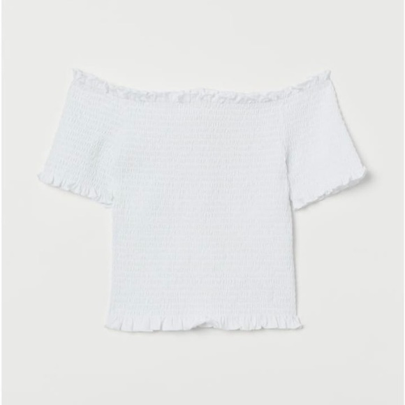 H&M Tops - SOLD ❌NWOT H&M white smocked off-shoulder crop top